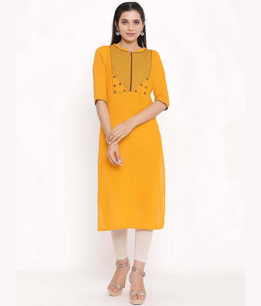 SAART BUNAAI Yellow Cotton Straight Kurti - Kurtis, Tunics | Buy online on ZillyBuy