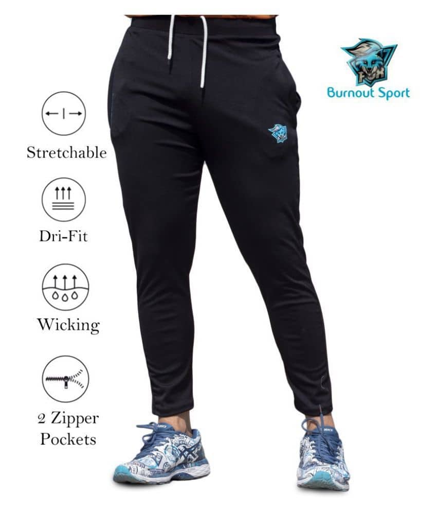 BURNOUT SPORT Black Polyester Lycra Trackpants Single - Track Pants | Buy online on ZillyBuy