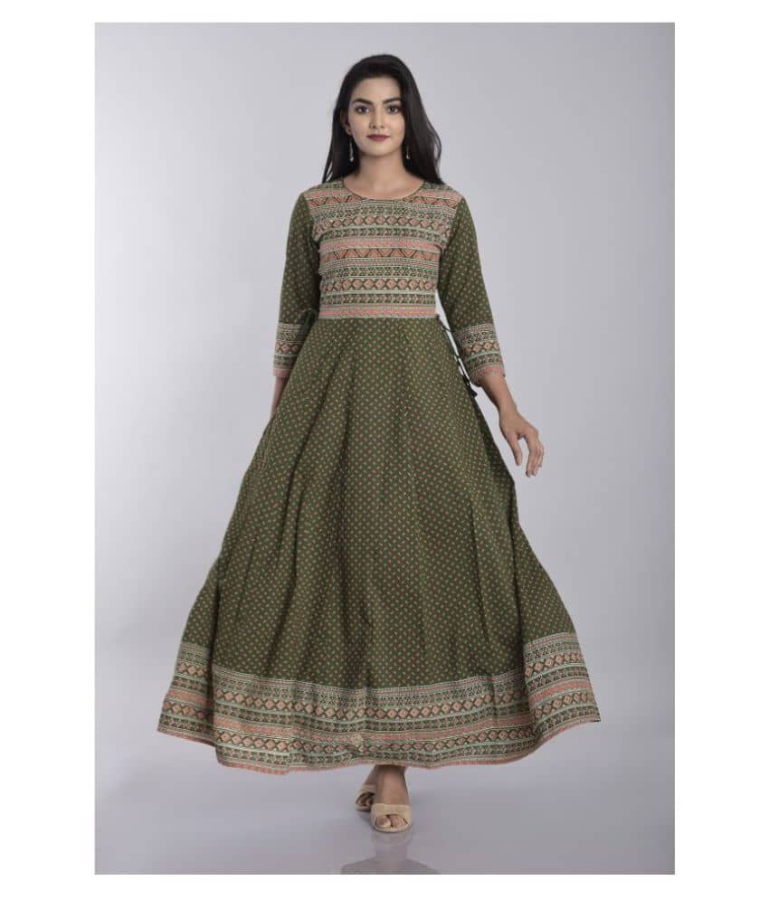 Kbz - Green Cotton Blend Women's Anarkali Kurti - Kurtis, Tunics | Buy online on ZillyBuy