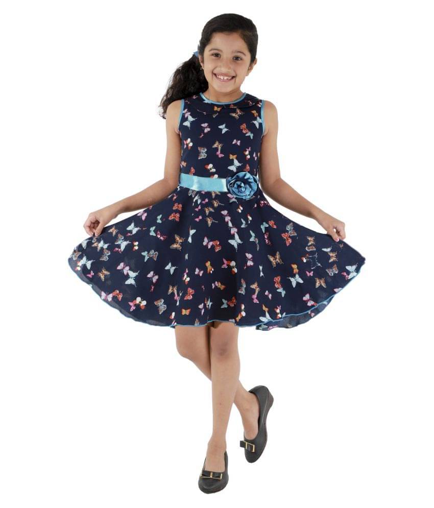 Kids Cave Crepe A-line Dress For Girls ( Pack of 1 , Blue ) Kids Cave Crepe A-line Dress For Girls ( Pack of 1 , Blue )