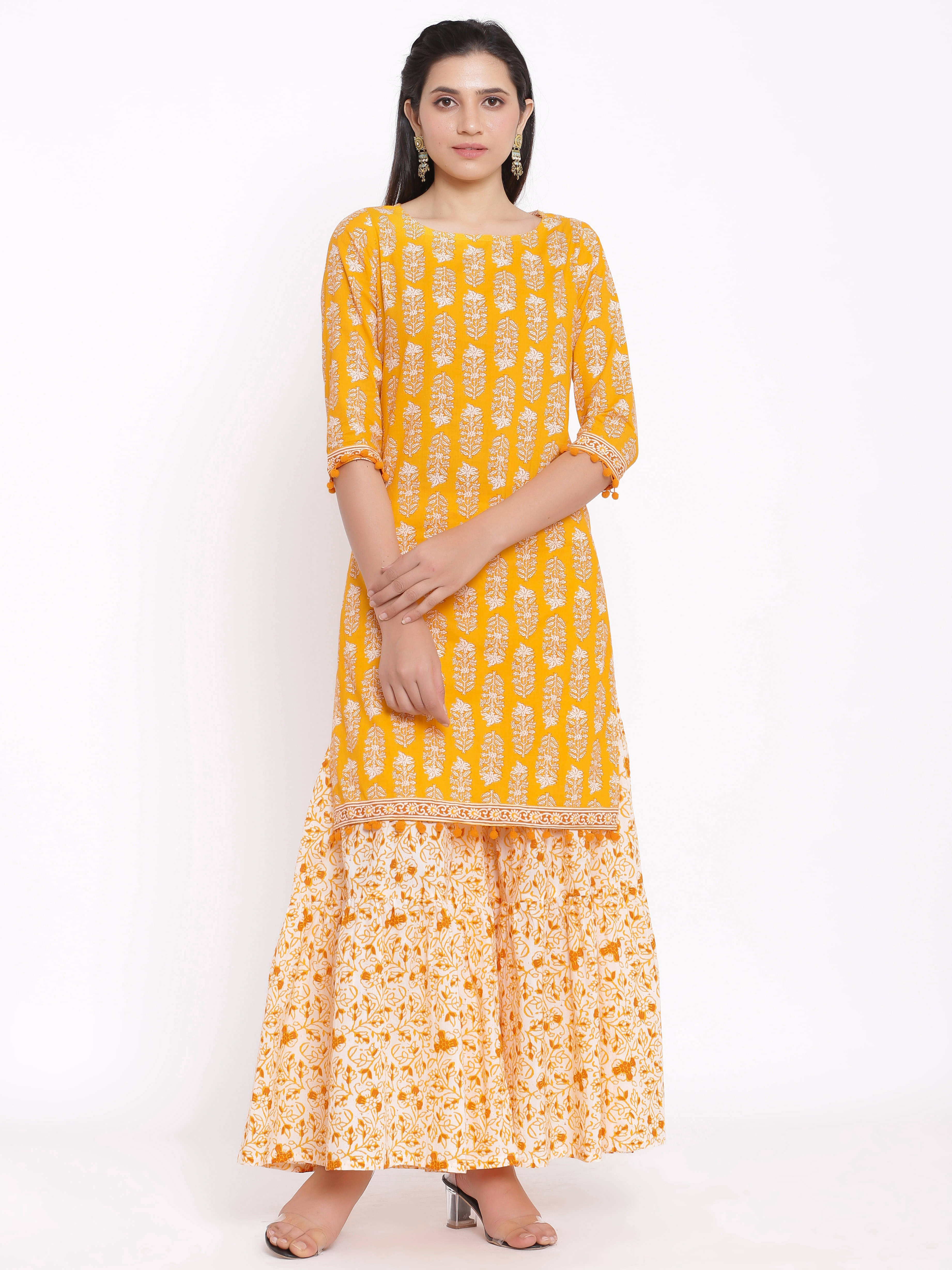     			SAART BUNAAI Cotton Kurti With Sharara And Gharara - Stitched Suit