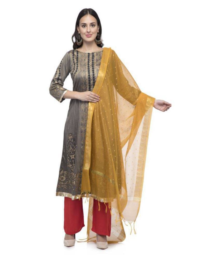    			A R Silk Yellow Chanderi Zari Work Dupatta