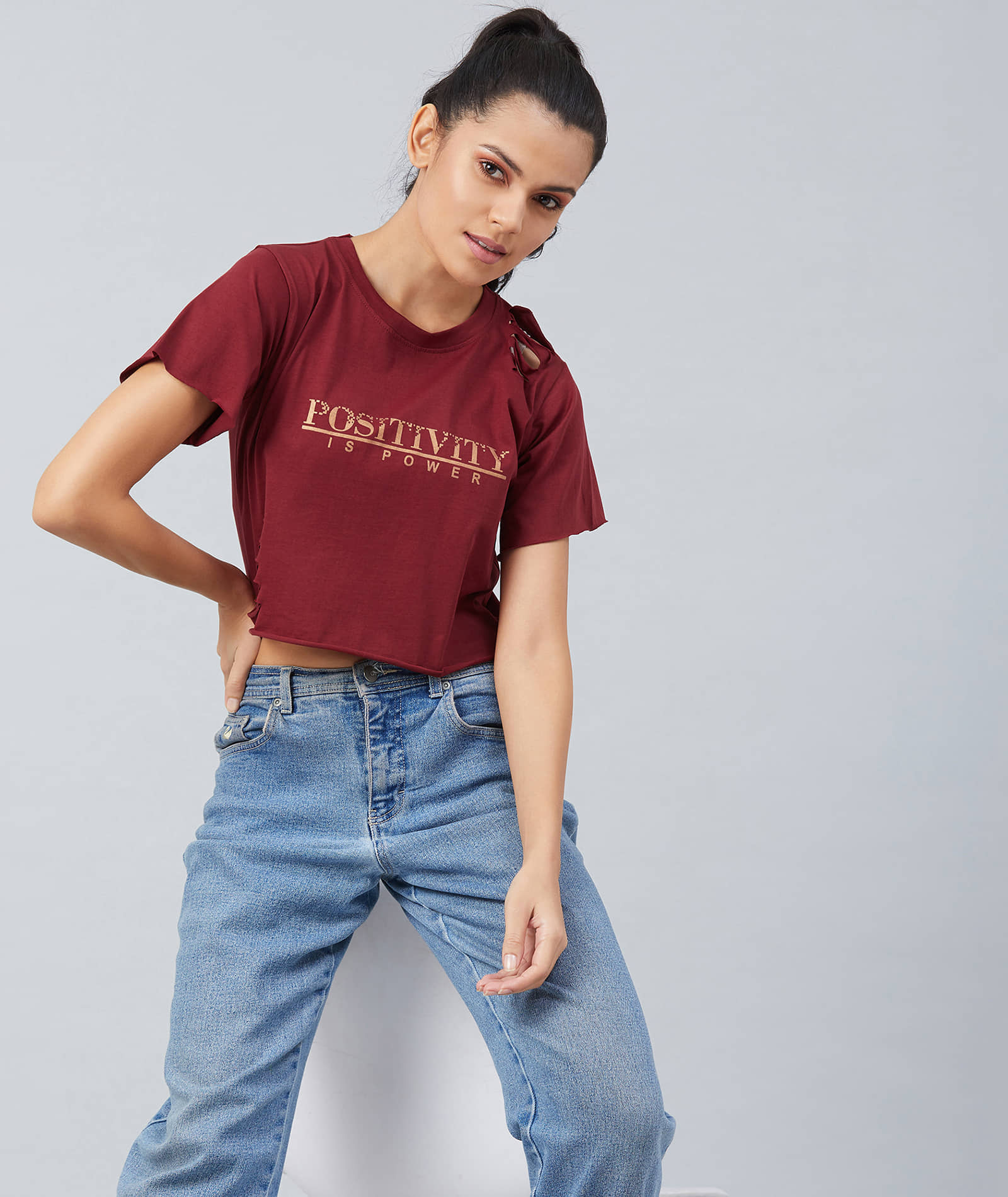 Chimpaaanzee Women Cotton Solid Regular Fit Round Neck T-Shirt ( Maroon )