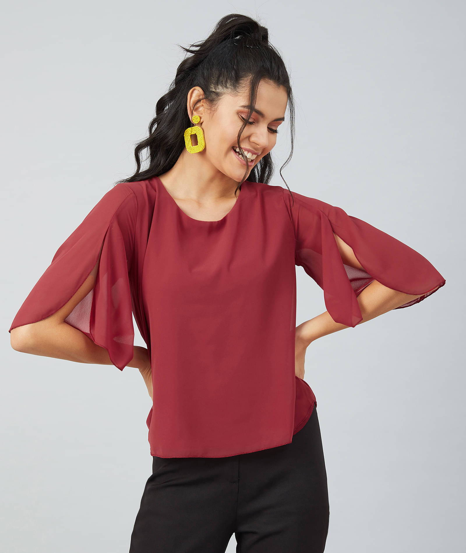     			Chimpaaanzee Women's Georgette Regular Top ( Maroon )