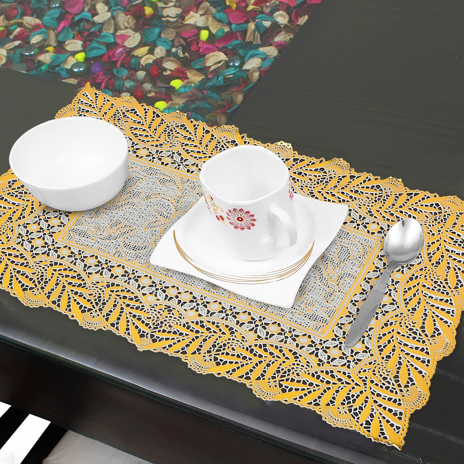     			- Gold Printed PVC 6 Seater Table Mats ( Pack of 6 )