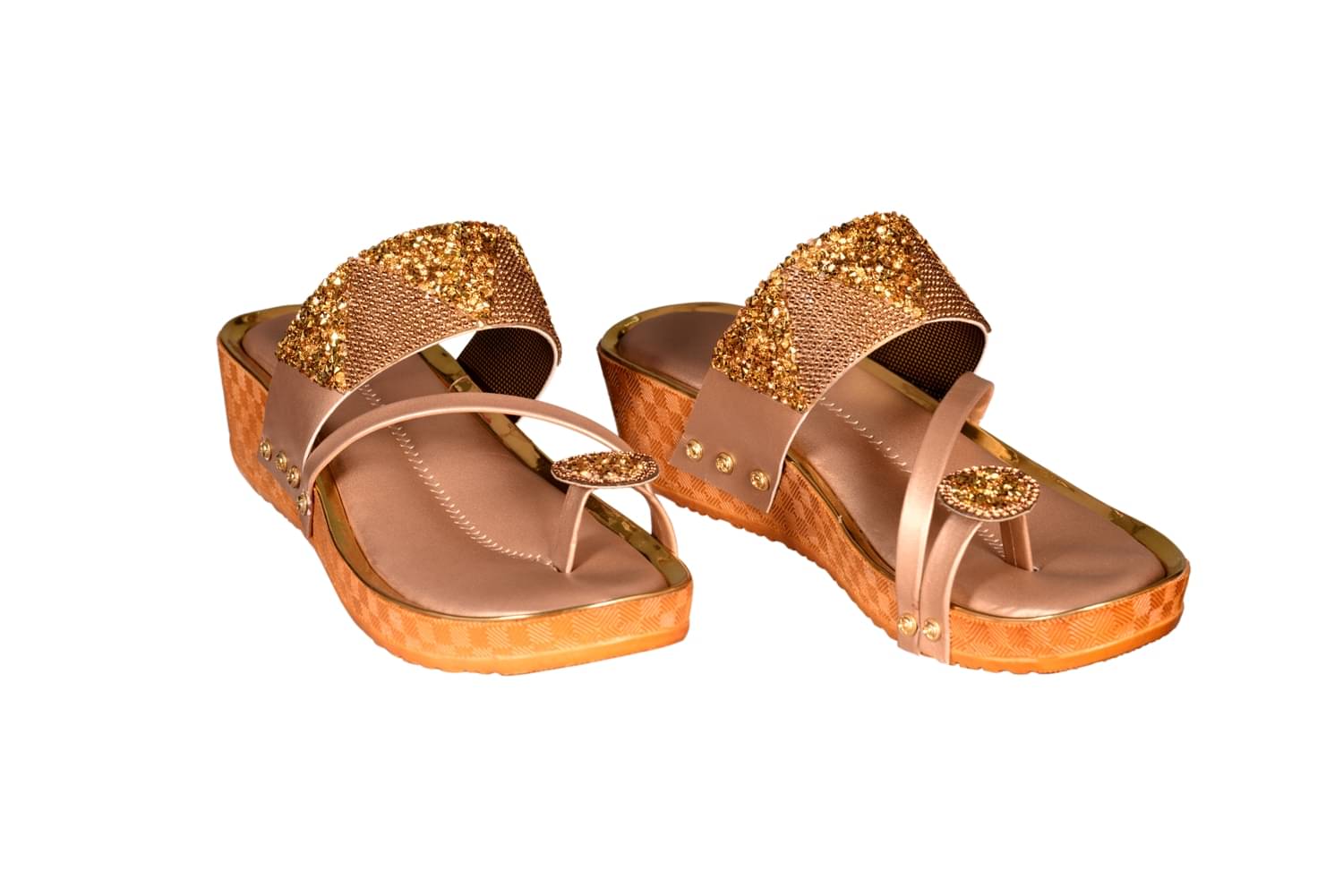     			Footprints Gold Block Heels