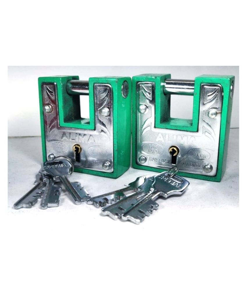 Home Decor Square Bar Padlock Double Locking 100mm C.I Lock with Hardened Shackle (Pack of 2) Home Decor Square Bar Padlock Double Locking 100mm C.I Lock with Hardened Shackle (Pack of 2)