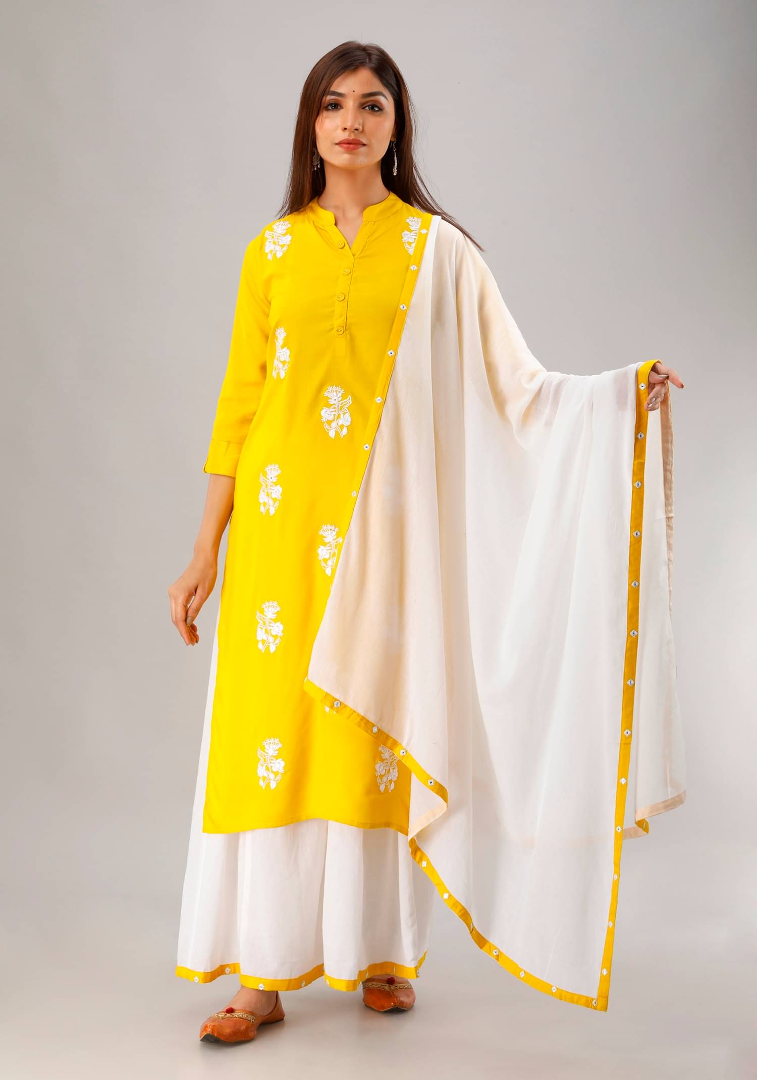 MAUKA Rayon Kurti With Sharara And Gharara - Stitched Suit MAUKA Rayon Kurti With Sharara And Gharara - Stitched Suit