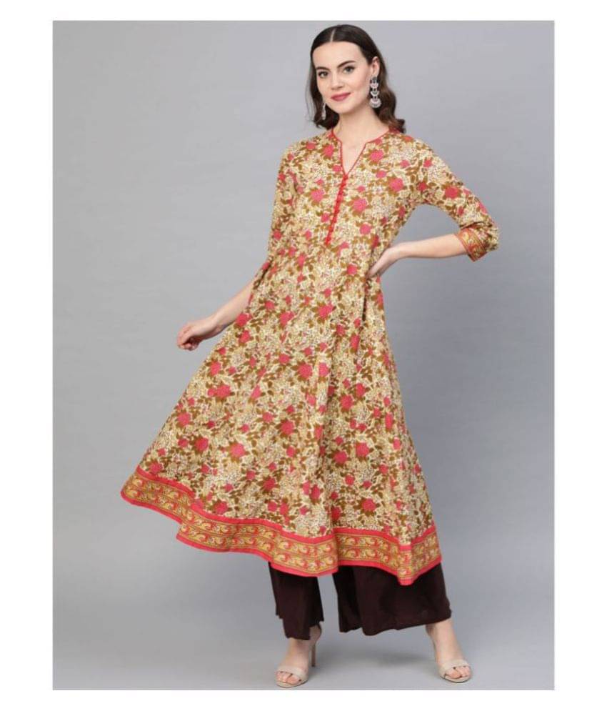     			Yash Gallery Cotton Printed Anarkali Women's Kurti - ( Pink )