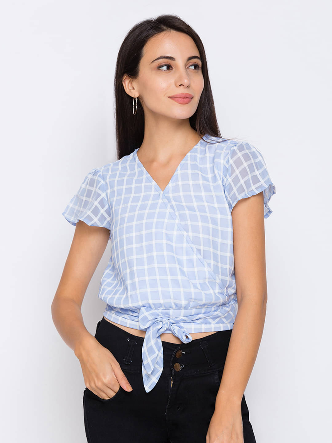     			Globus - Blue Polyester Women's Wrap Top