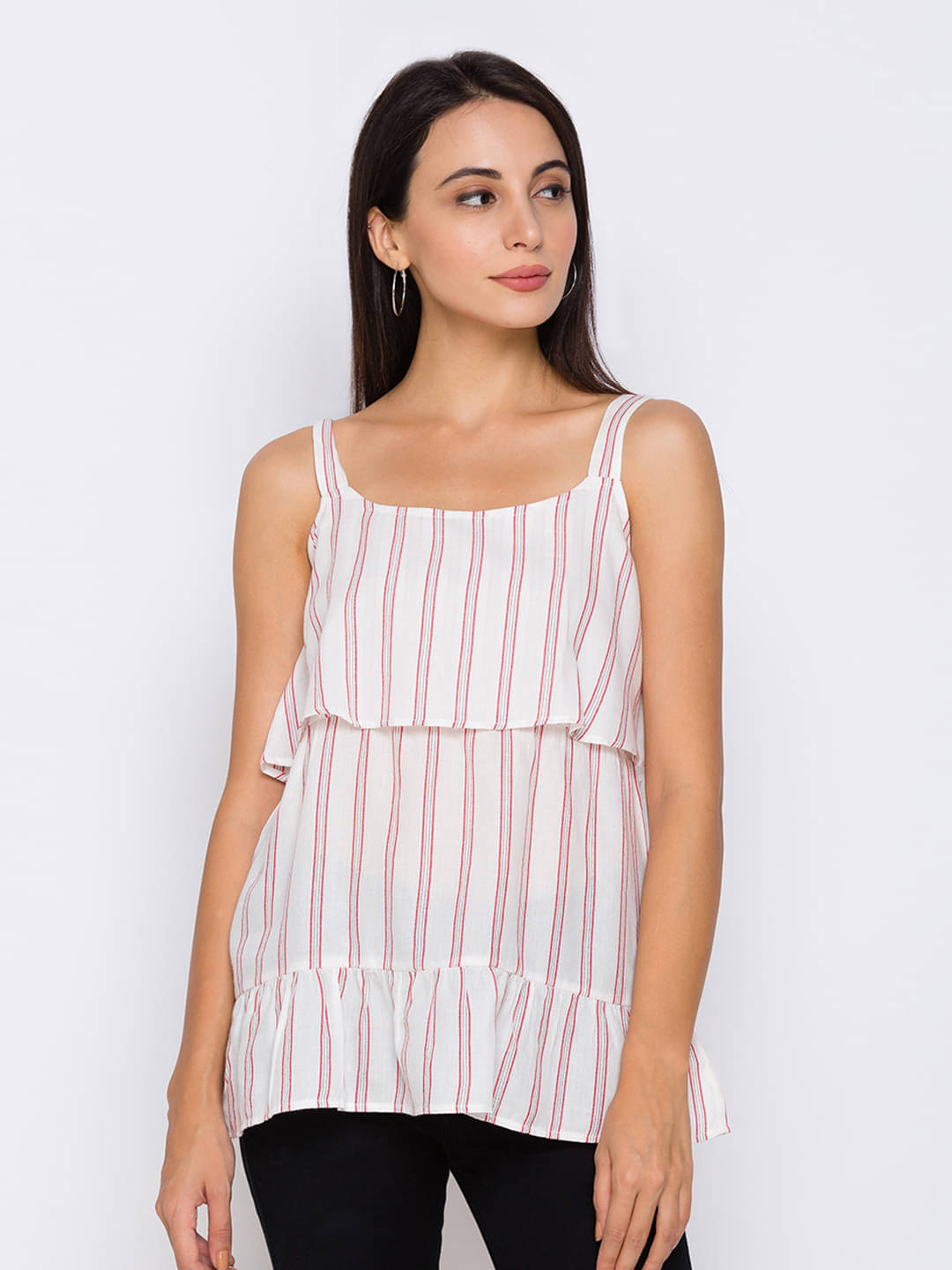 Globus - White Viscose Women's Tiered Top ( Pack of 1 ) Globus - White Viscose Women's Tiered Top ( Pack of 1 )