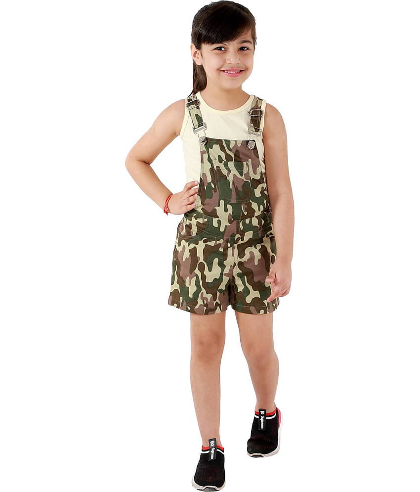 Kids Cave Girls Polyester Dungarees ( Pack of 1 , Green )