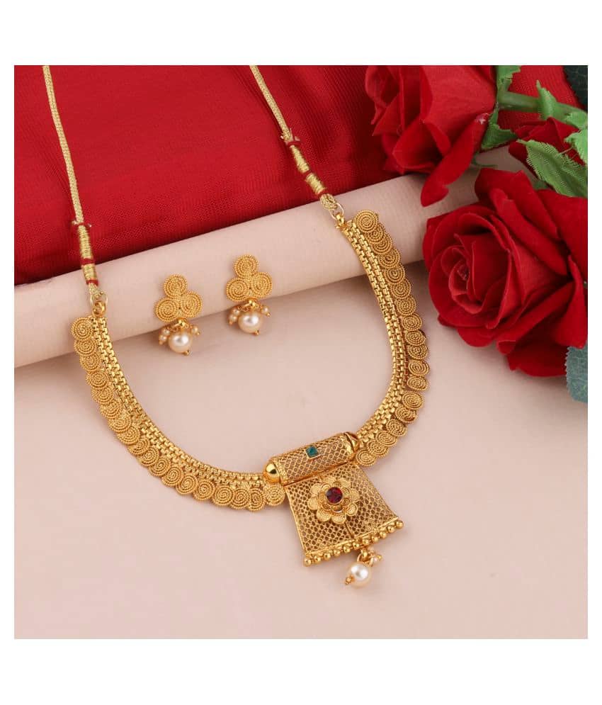 Paola Alloy Golden Traditional Necklaces Set Long Haram