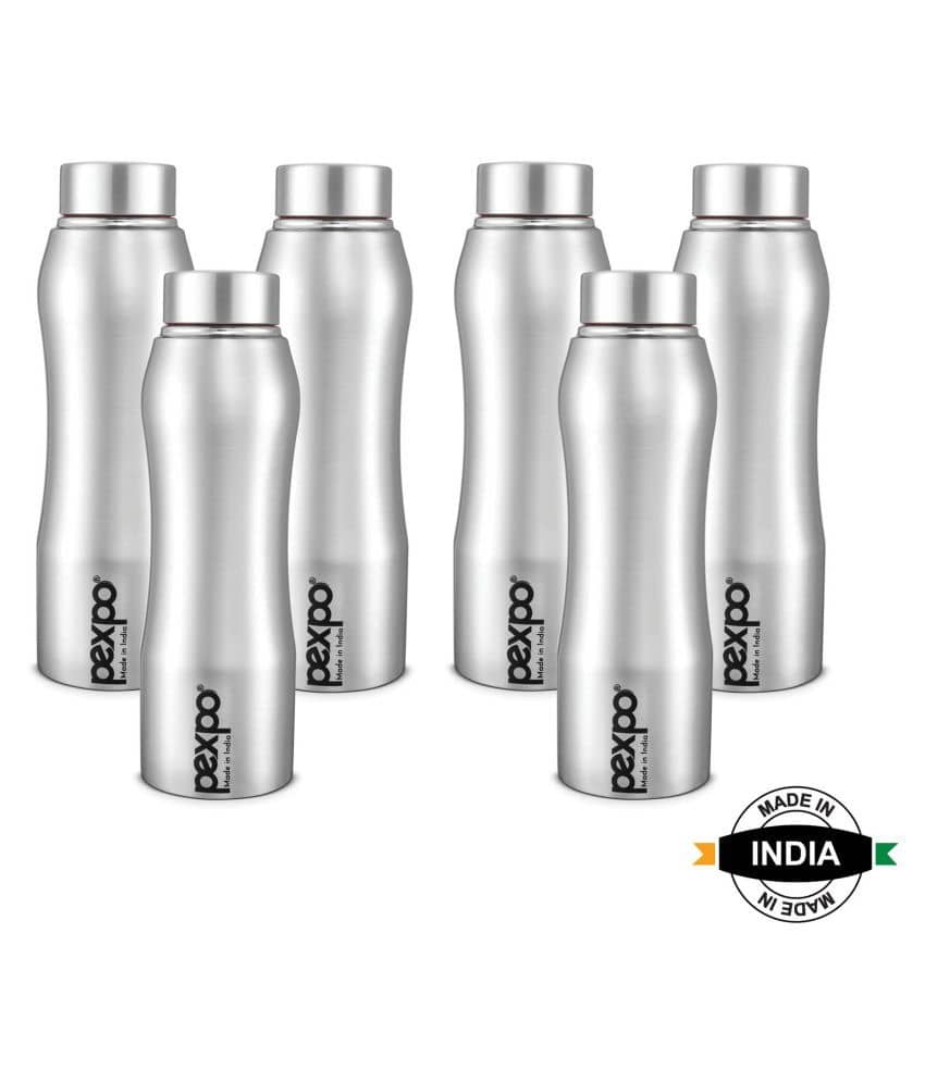 PEXPO 1000 ml Stainless Steel Fridge Water Bottle (Set of 6, Silver, Bistro)