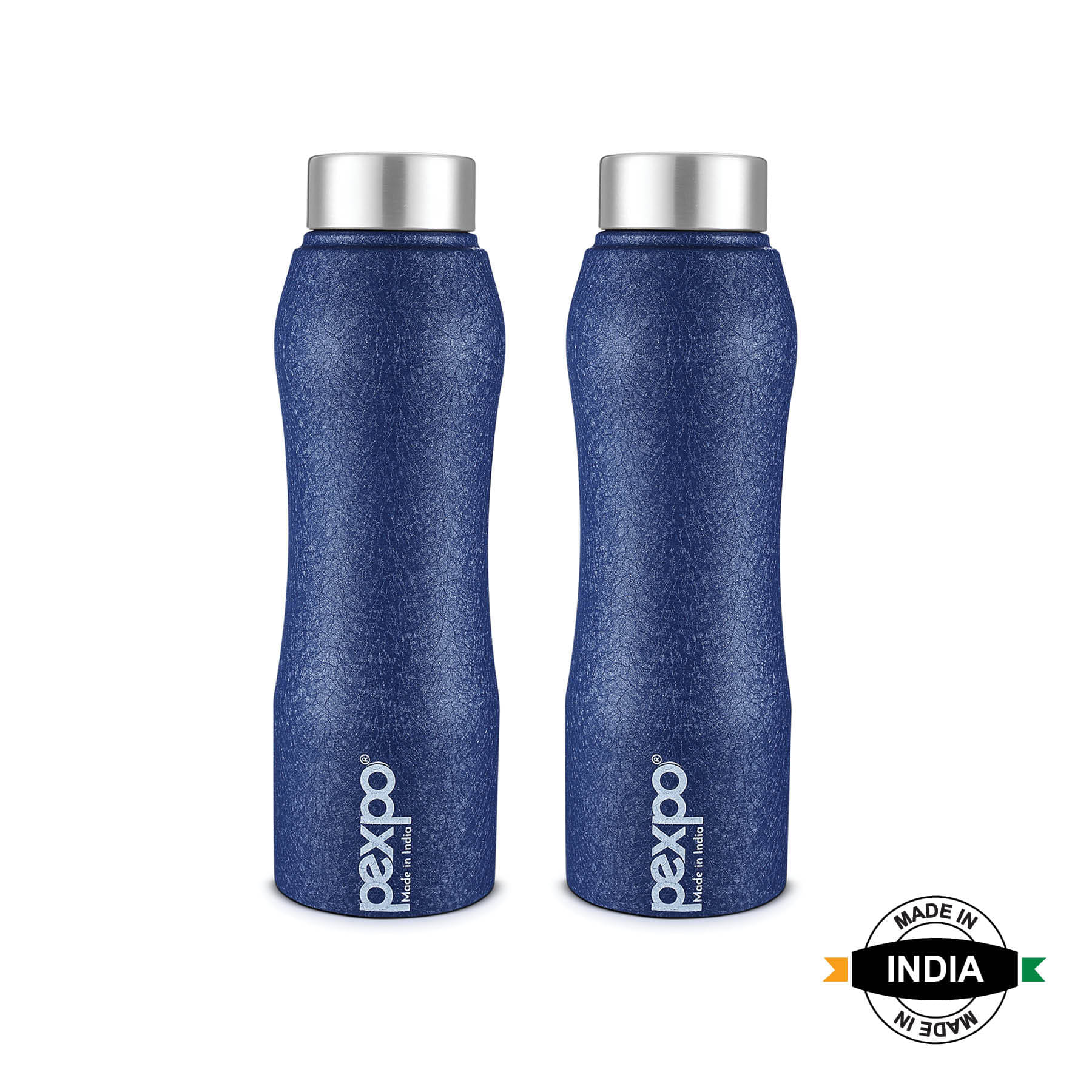     			PEXPO 1000 ml Stainless Steel Fridge Water Bottle (Set of 2, Blue, Bistro)