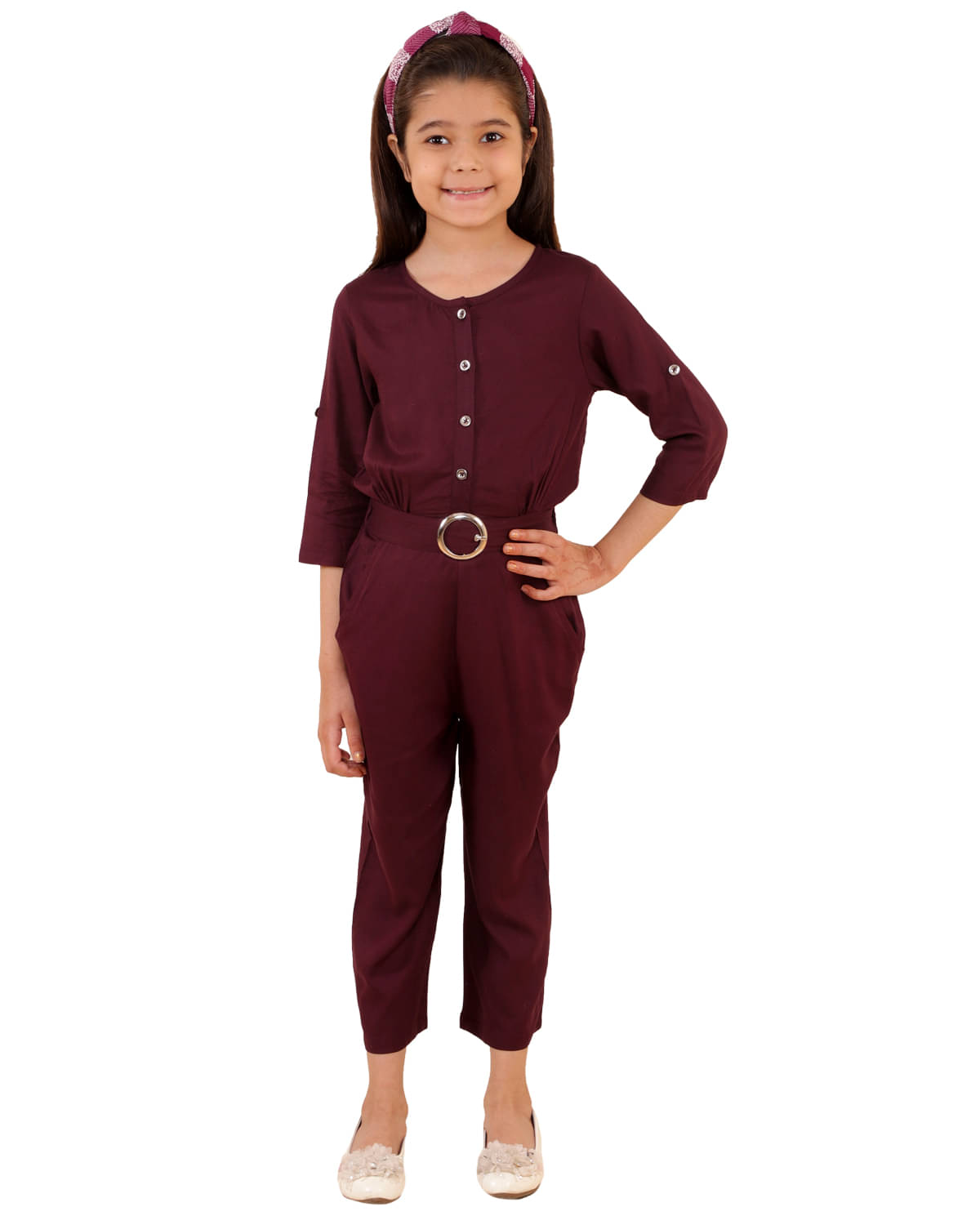    			Kids Cave Girls Rayon Jumpsuit ( Pack of 1 , Rosewood )