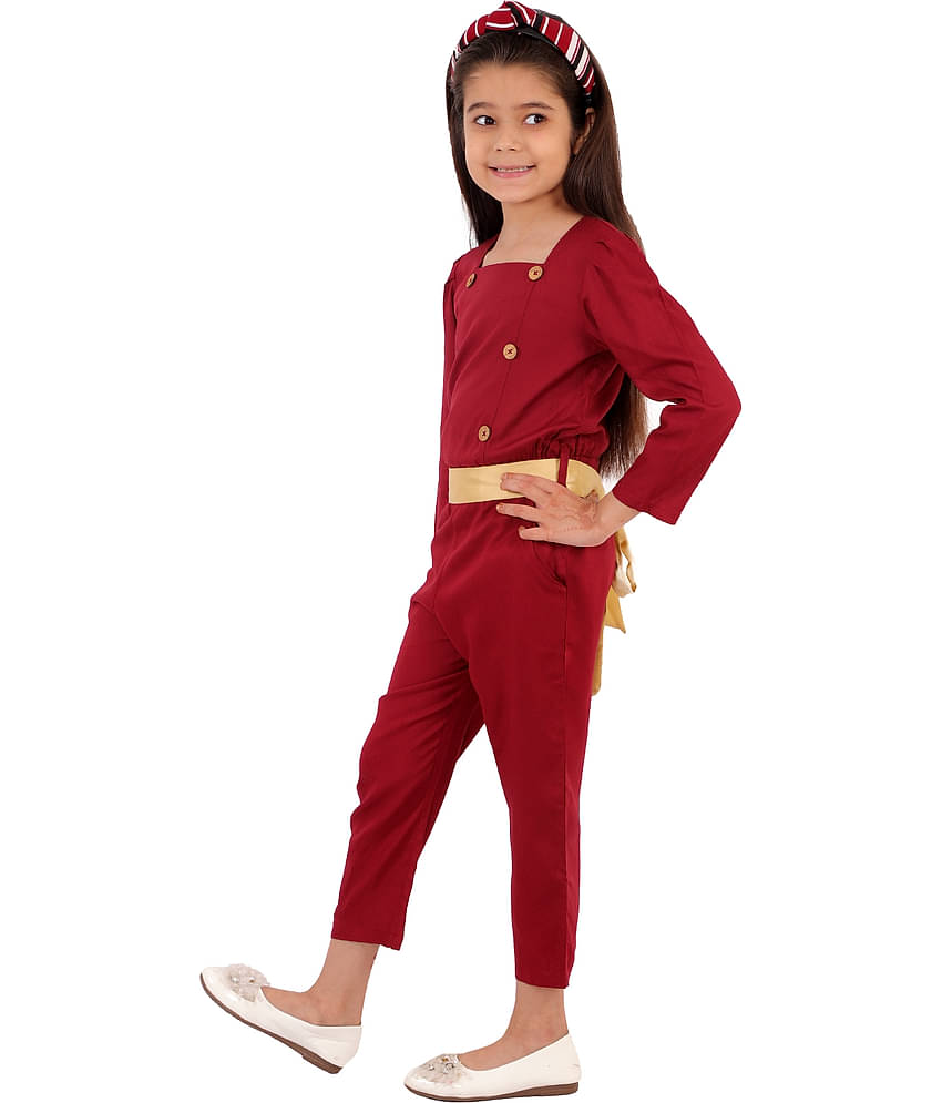 Kids Cave Girls Rayon Jumpsuit ( Pack of 1 , Maroon )