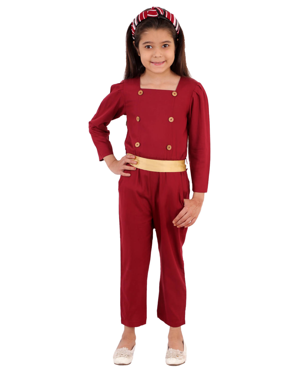     			Kids Cave Girls Rayon Jumpsuit ( Pack of 1 , Maroon )
