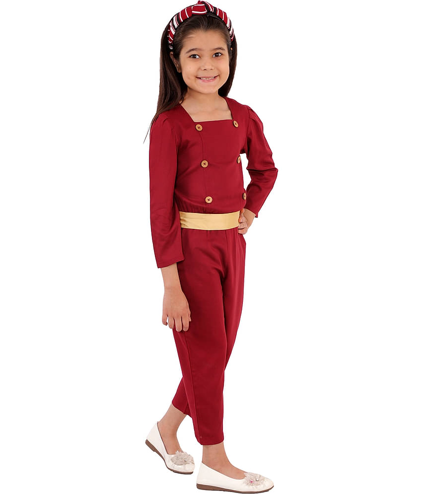 Kids Cave Girls Rayon Jumpsuit ( Pack of 1 , Maroon )