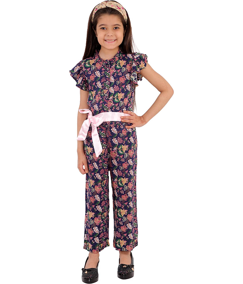 Kids Cave Girls Rayon Jumpsuit ( Pack of 1 , Navy Blue )