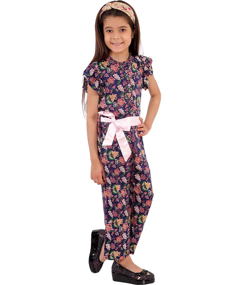 Kids Cave Girls Rayon Jumpsuit ( Pack of 1 , Navy Blue )