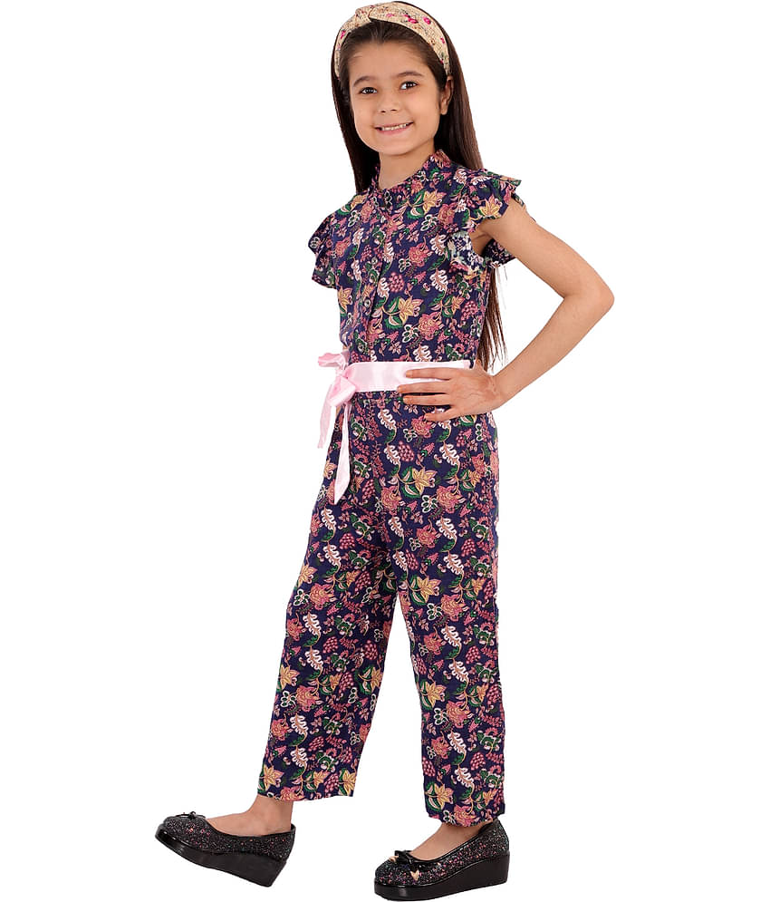 Kids Cave Girls Rayon Jumpsuit ( Pack of 1 , Navy Blue )