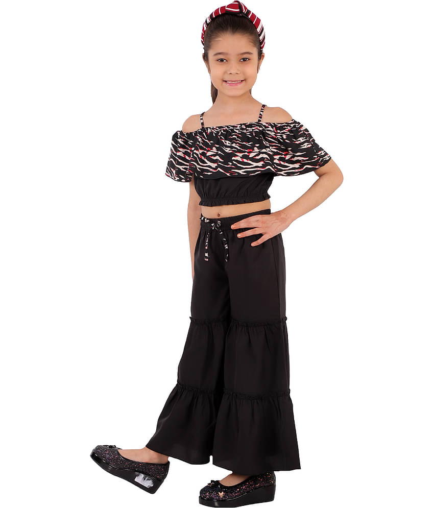 Kids Cave Girls Crepe Jumpsuit ( Pack of 1 , Black )