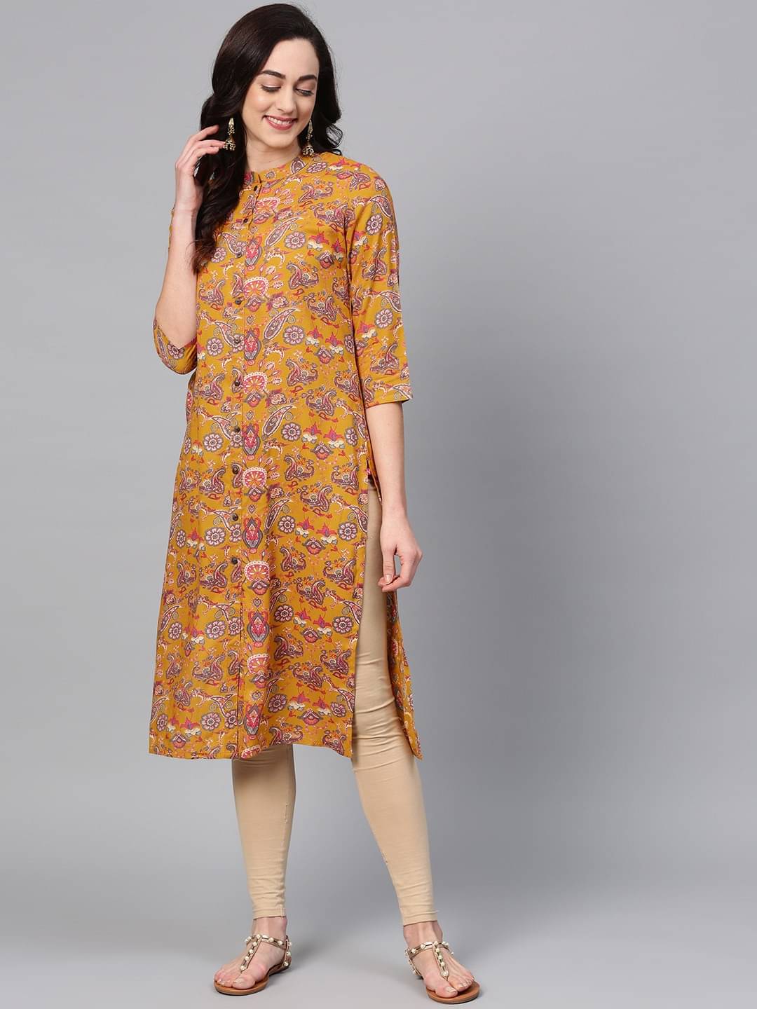     			KSUT Yellow Viscose Straight Kurti