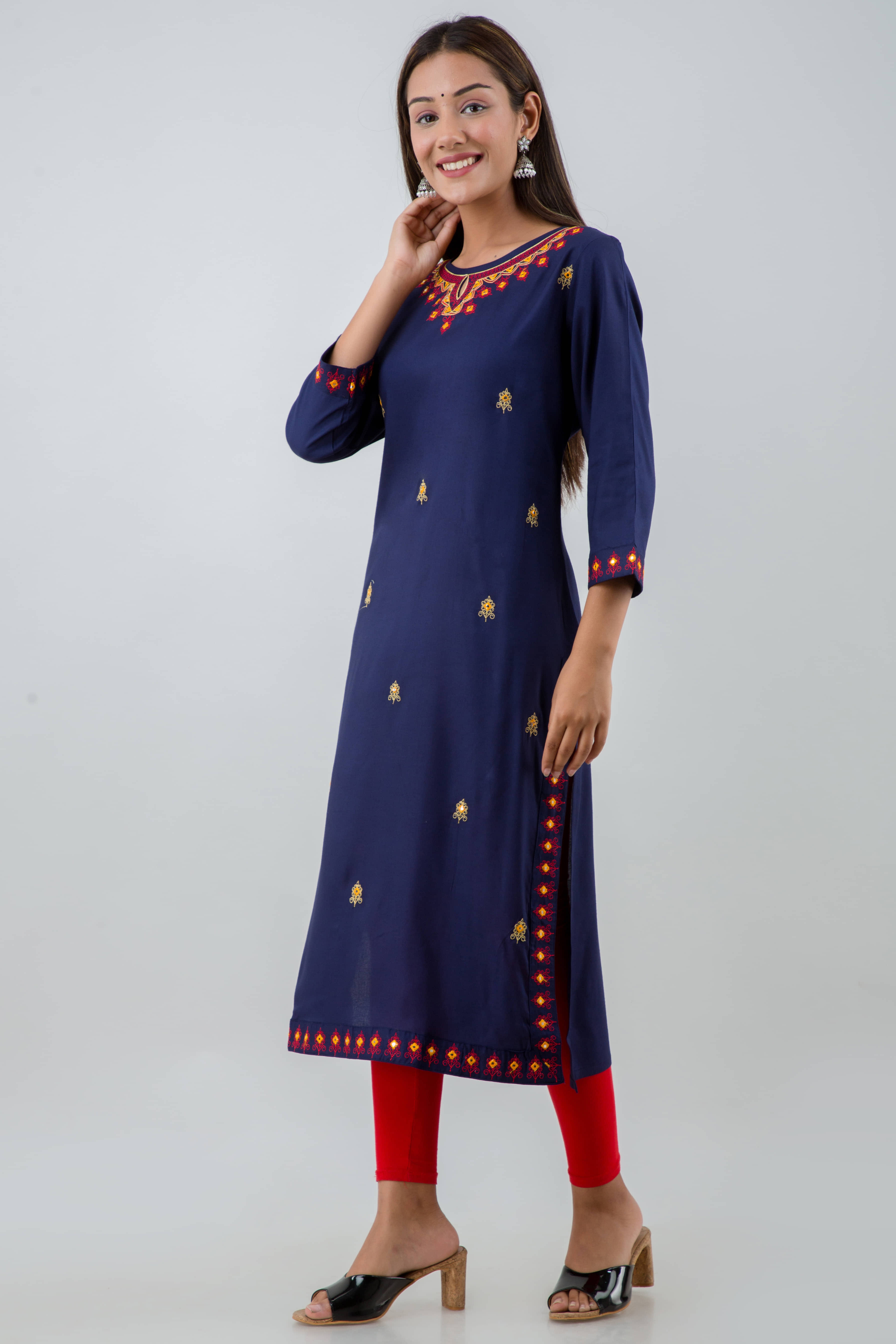 Lee Moda - Blue Rayon Women's Straight Kurti - Kurtis, Tunics | Buy online on ZillyBuy