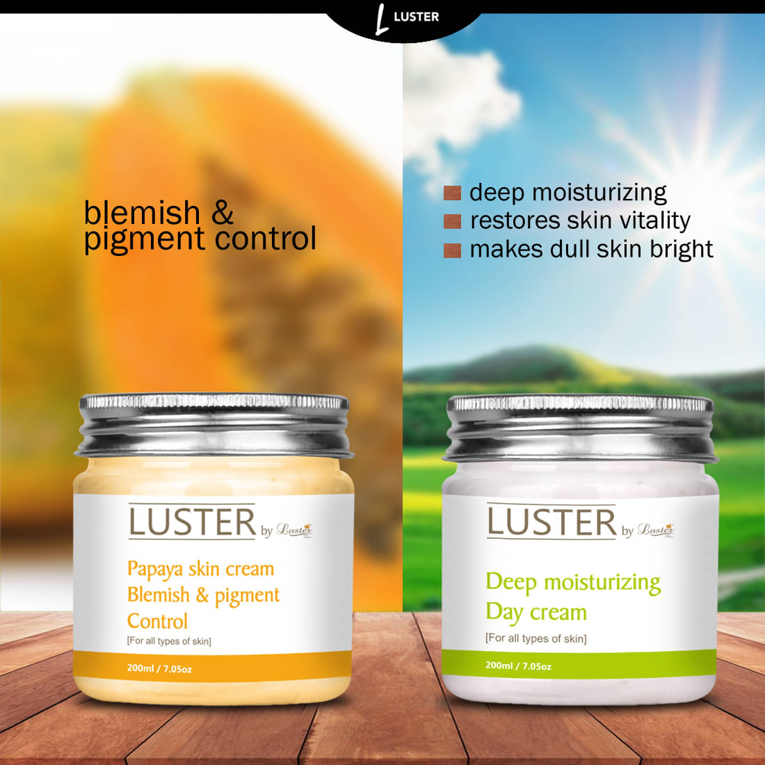     			Luster Papaya Blemish & Skin Pigment Control Cream + Deep Moisturizing Day Cream 200 ml Pack of 2