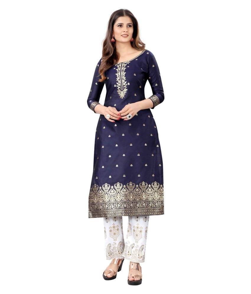 Silk Zone Blue Art Silk Embellished Unstitched Kurti Silk Zone Blue Art Silk Embellished Unstitched Kurti