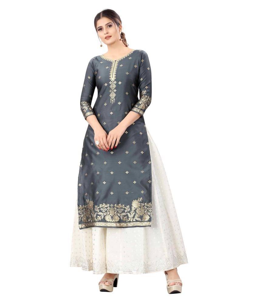 Silk Zone Grey Art Silk Embellished Unstitched Kurti Silk Zone Grey Art Silk Embellished Unstitched Kurti