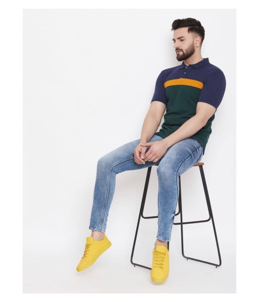 AUSTIN WOOD Pack of 1 Cotton Blend Regular Fit Striped Half Sleeves Men's Polo T Shirt ( Green )