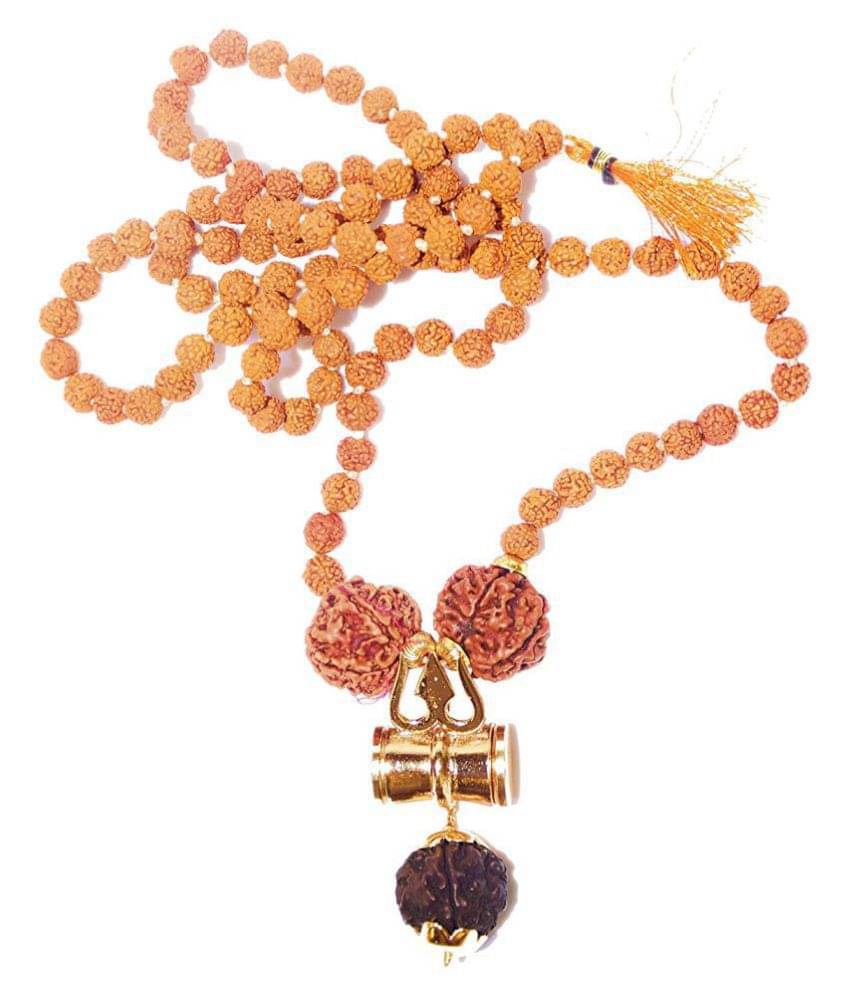 Rudraksha Damru Kavach mala 100% Original 5 face rudraksha Stylish Damru Design Rudraksha Damru Kavach mala 100% Original 5 face rudraksha Stylish Damru Design