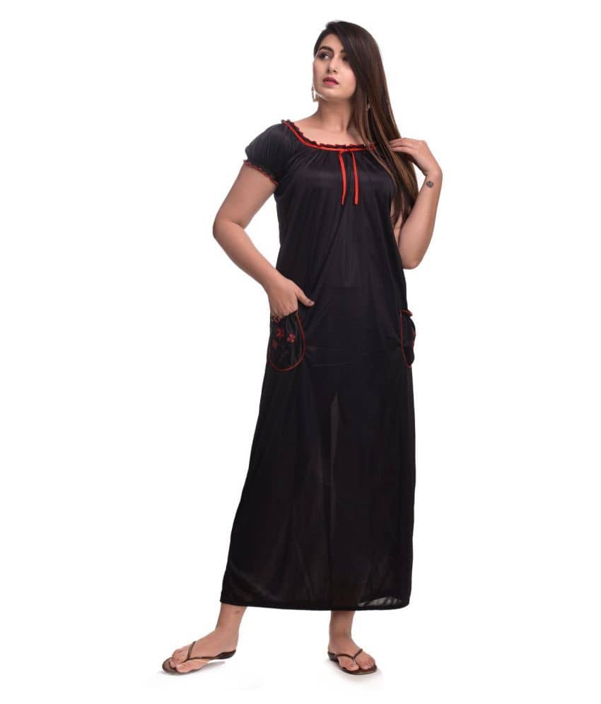 Apratim Satin Nighty & Night Gowns - Black - Nightwear & Loungewear | Buy online on ZillyBuy