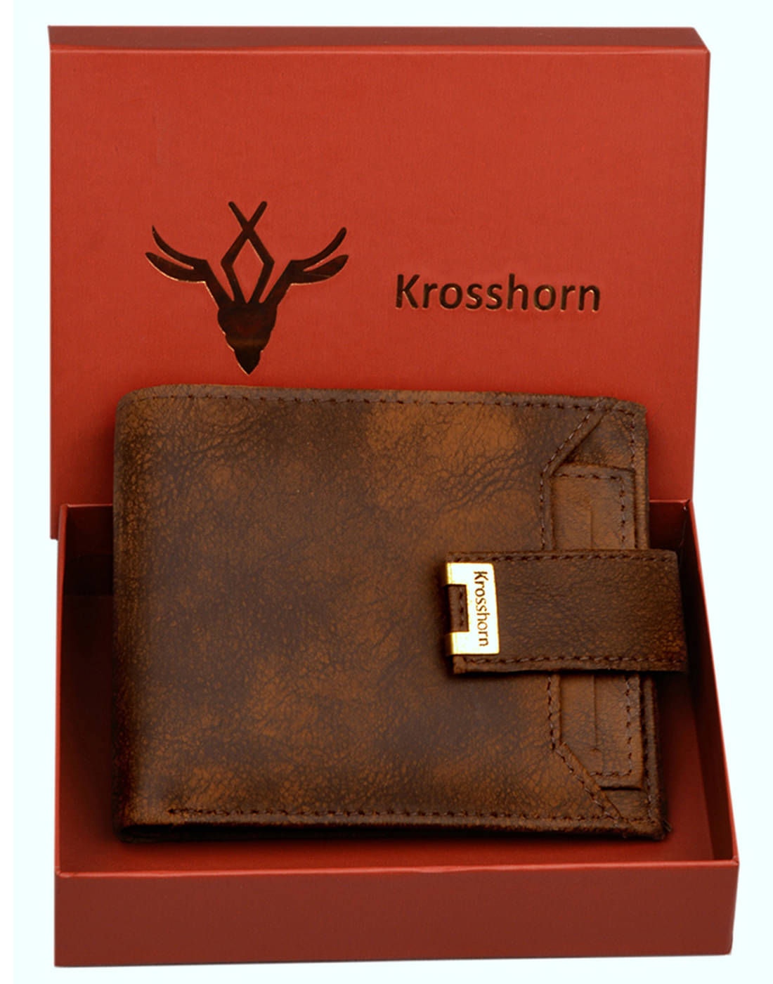     			Krosshorn Faux Leather Brown Formal Regular ATM Slot RFID Wallet (Men's Purse)