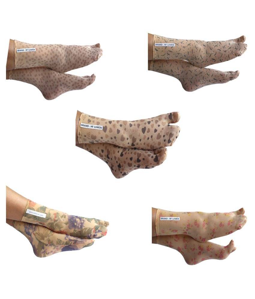     			HF LUMEN Thin Net Printed Ankle Length Women Thumb Socks (Pack Of 5)