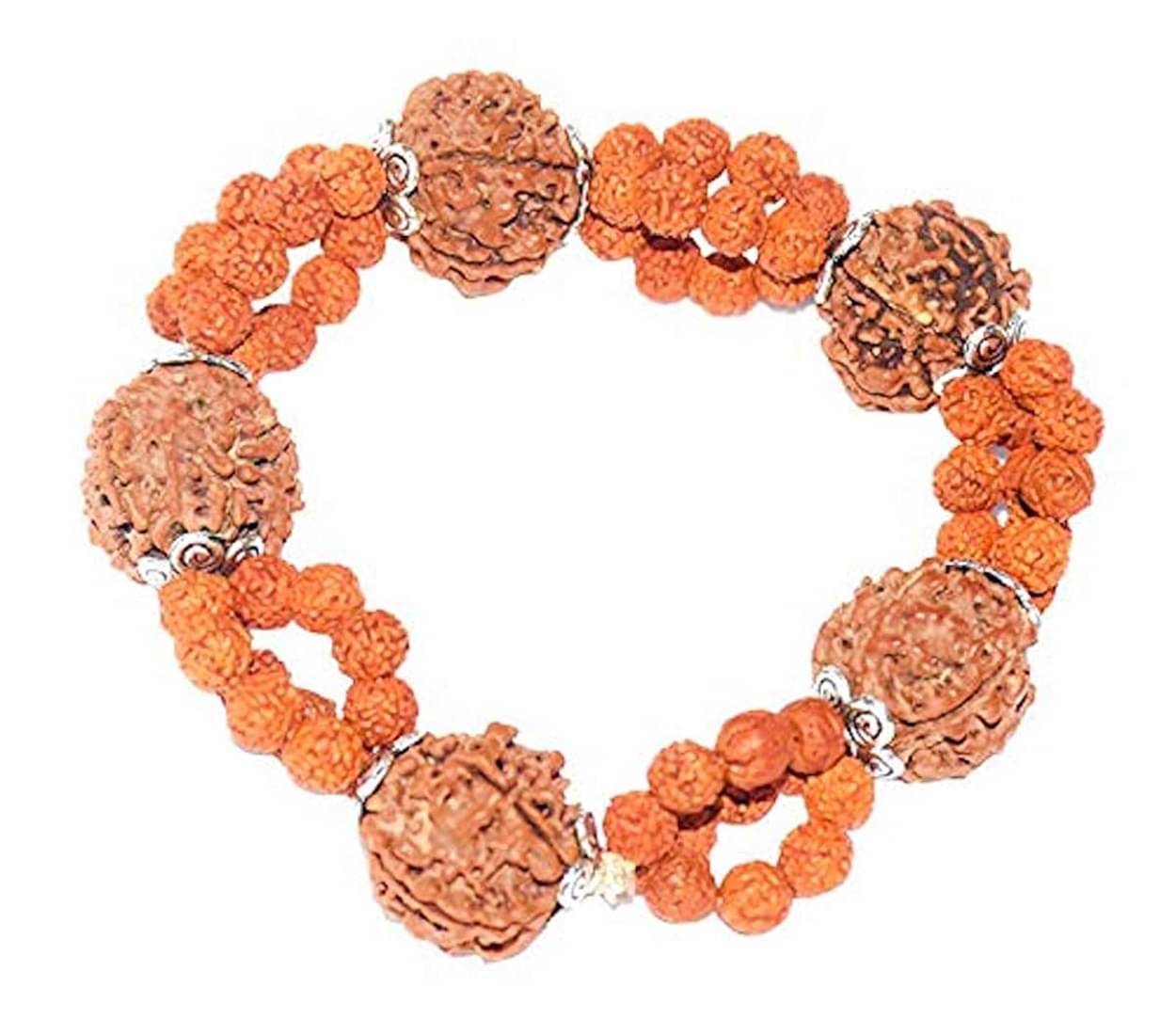 Rudraksha bracelet with real 5 mukhi Rudraksham in Nityananda Design elastic fit Rudraksha bracelet with real 5 mukhi Rudraksham in Nityananda Design elastic fit