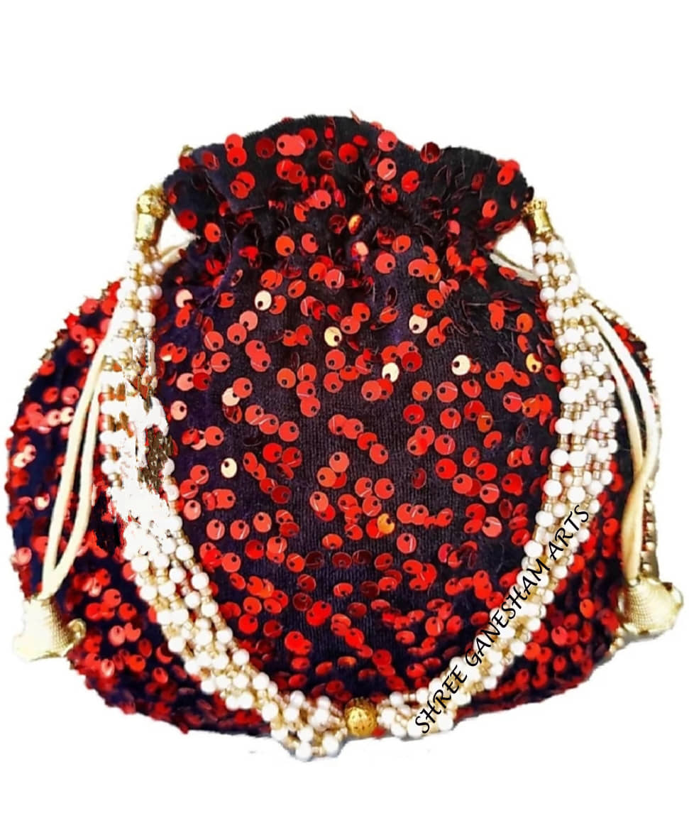 Bulbul Red Velvet Potli - Handbags | Buy online on ZillyBuy