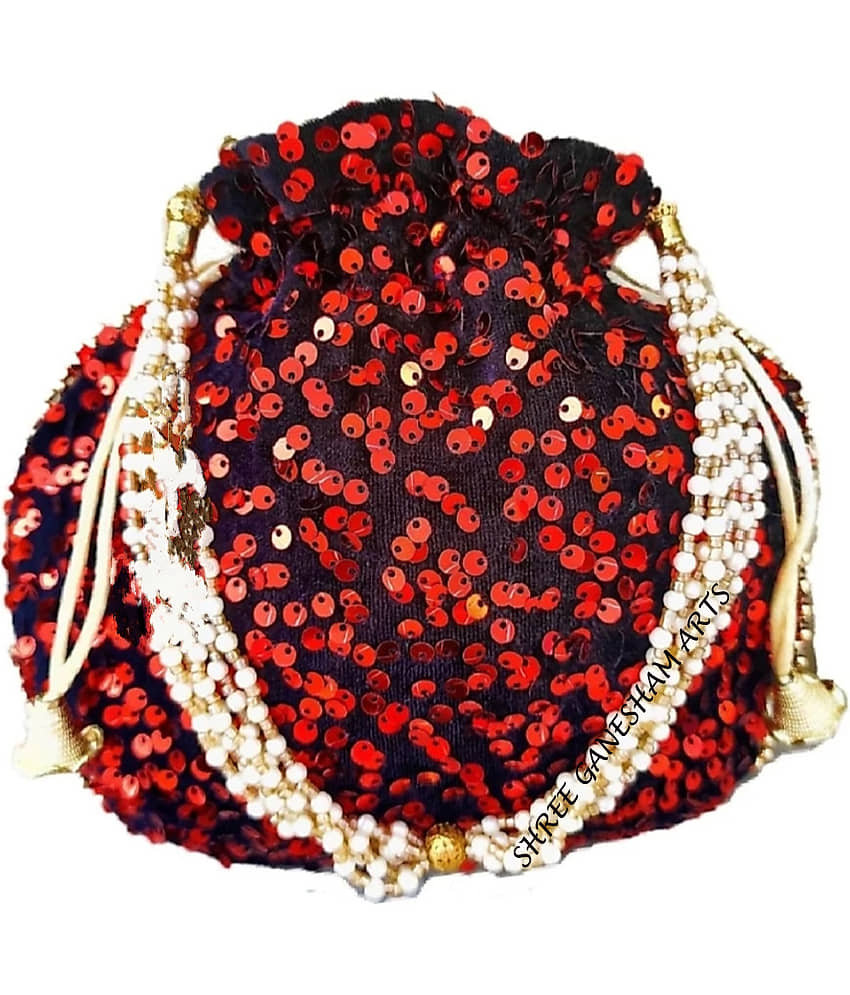 Bulbul Red Velvet Potli - Handbags | Buy online on ZillyBuy