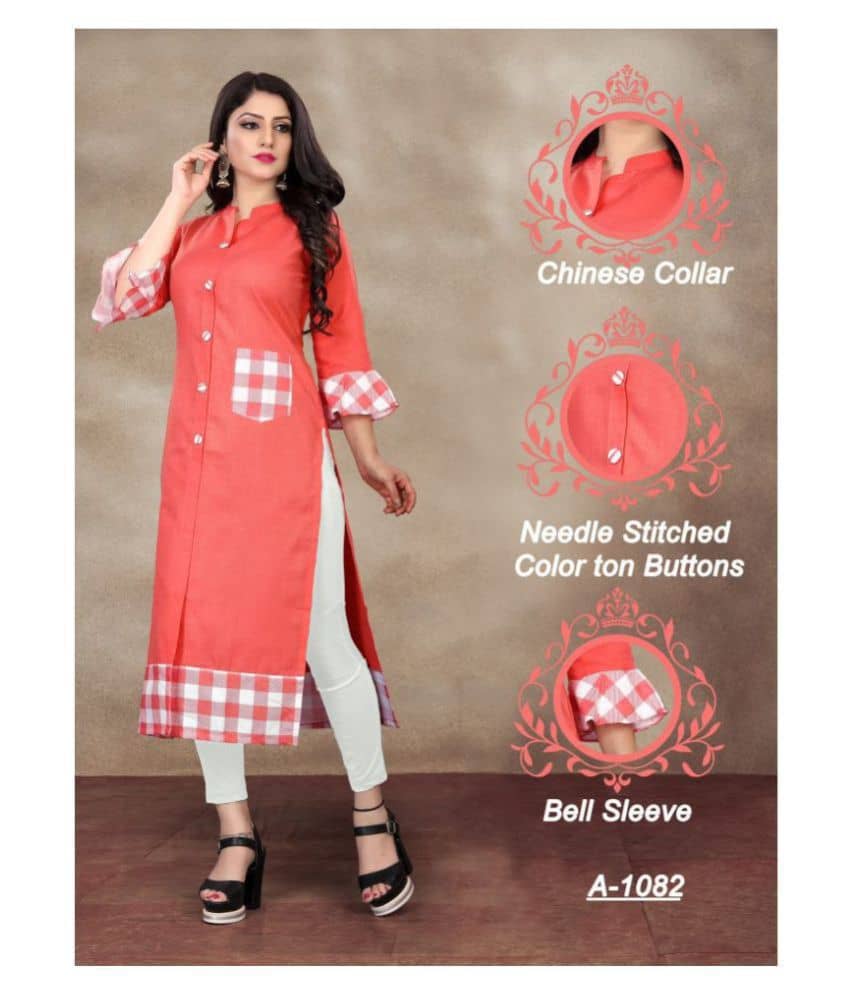 Lerkiza - Red Cotton Women's Front Slit Kurti ( Pack of 1 ) - Kurtis, Tunics | Buy online on ZillyBuy