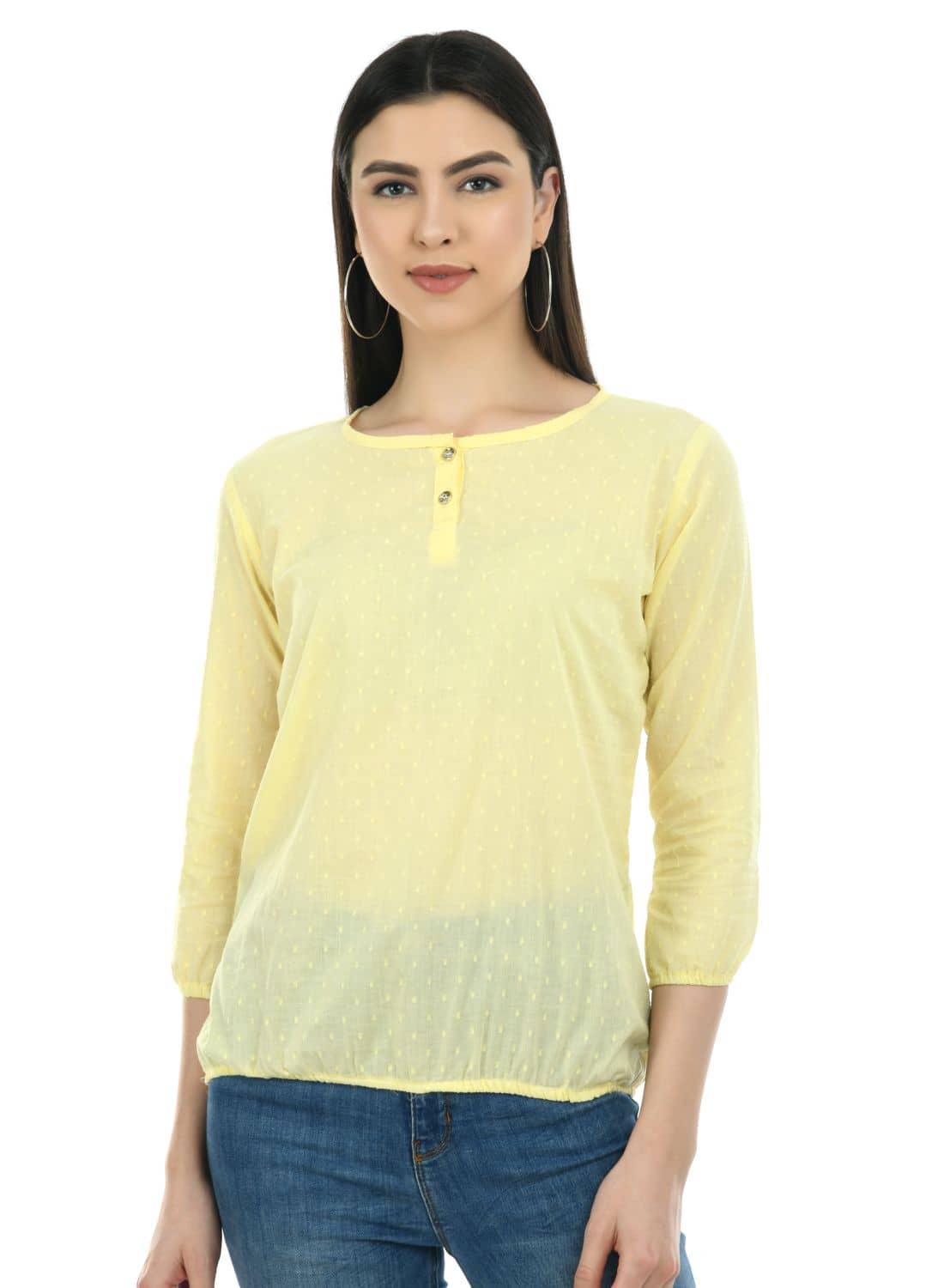 SAAKAA Women's Cotton Regular Top ( Yellow )