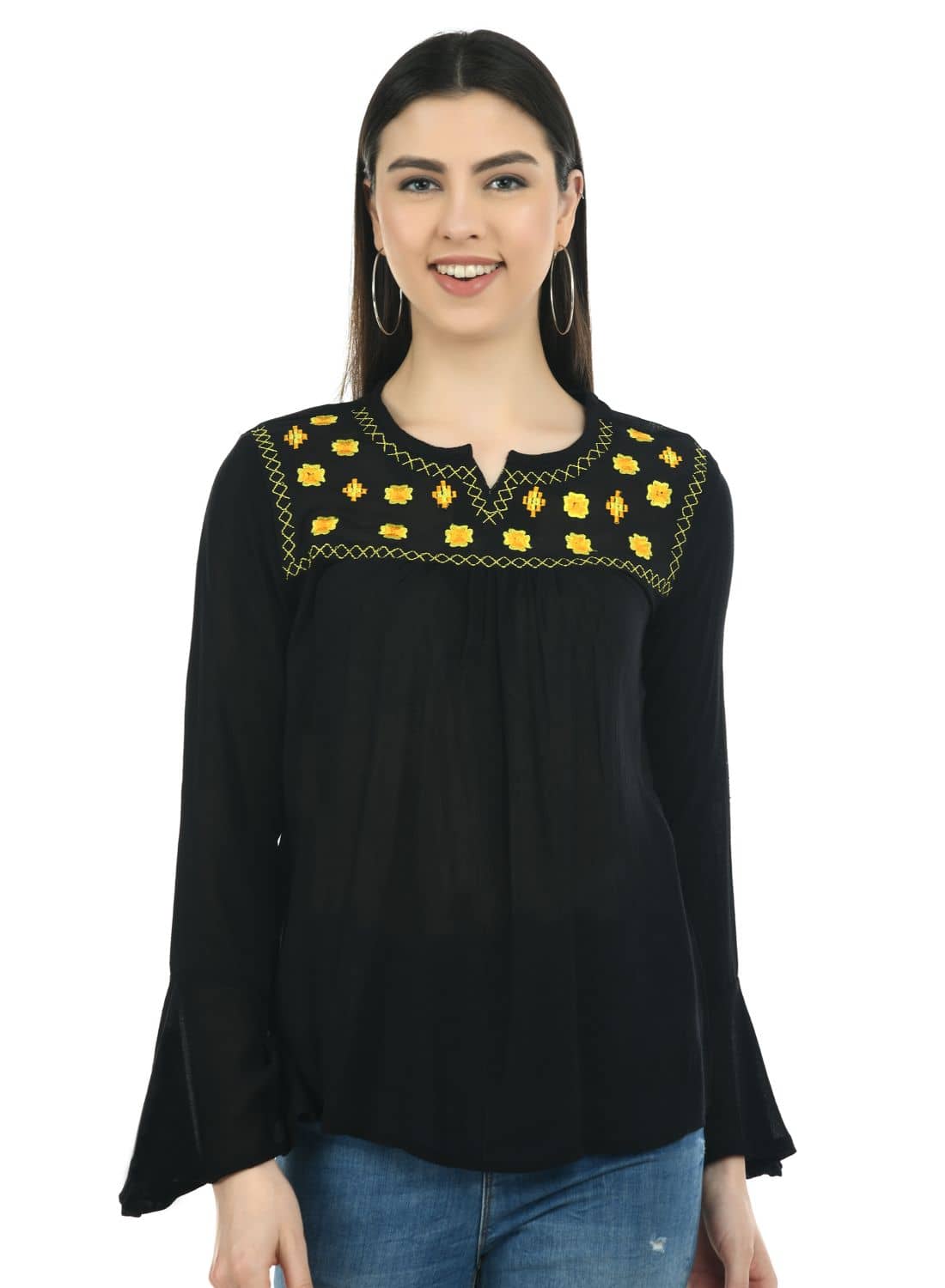 SAAKAA Women's Rayon Regular Top ( Black )