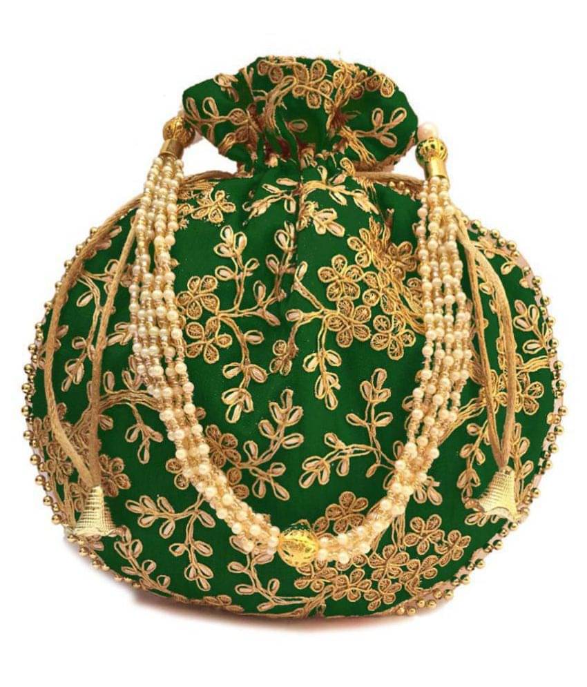     			Apratim Green Silk Potli