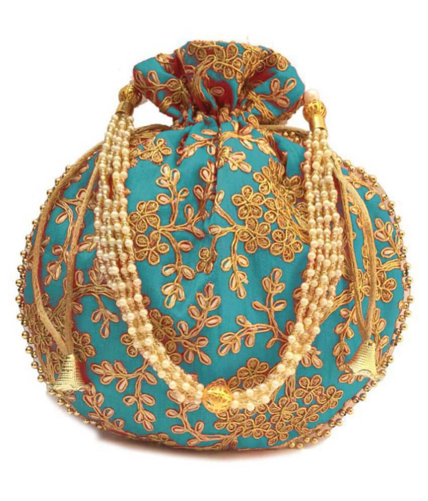 Apratim Light Blue Silk Potli - Handbags | Buy online on ZillyBuy