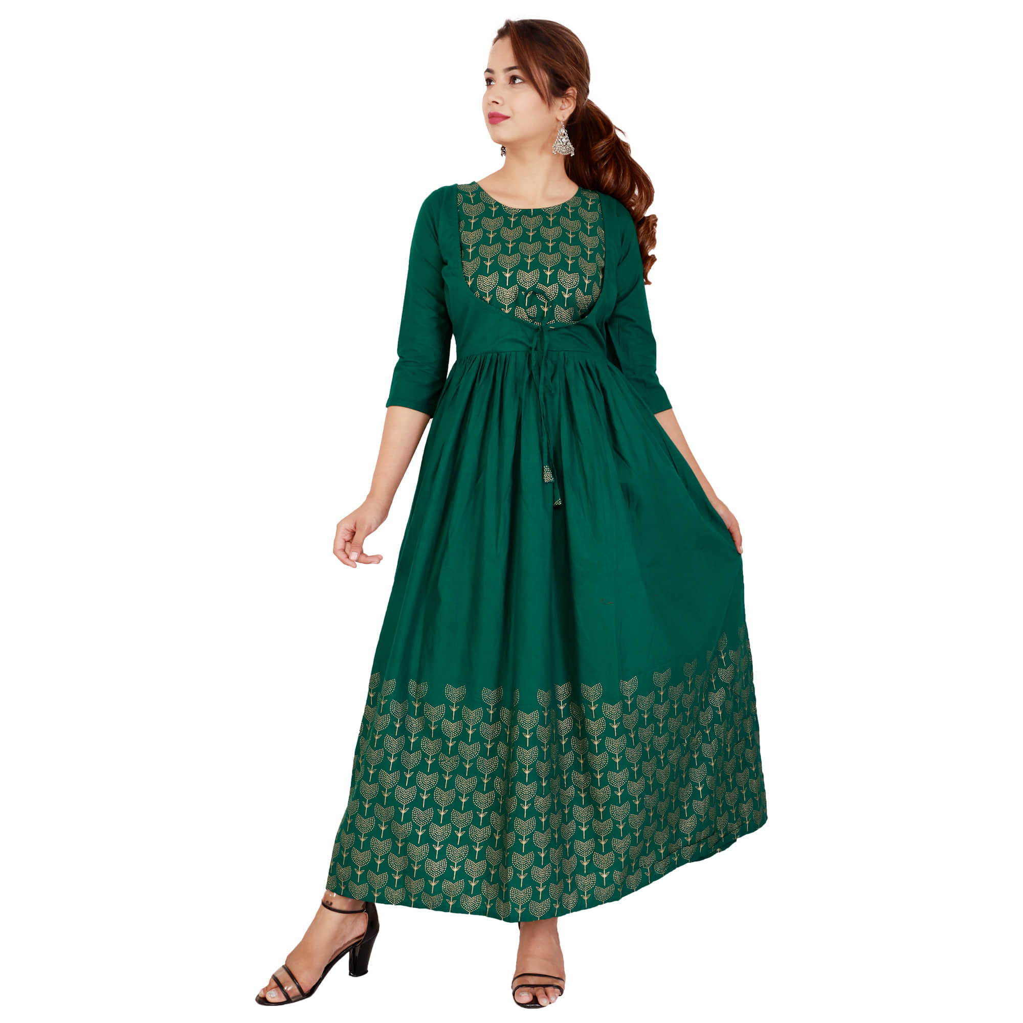EXPORTHOUSE - Green Cotton Women's Flared Kurti ( Pack of 1 ) - Kurtis, Tunics | Buy online on ZillyBuy