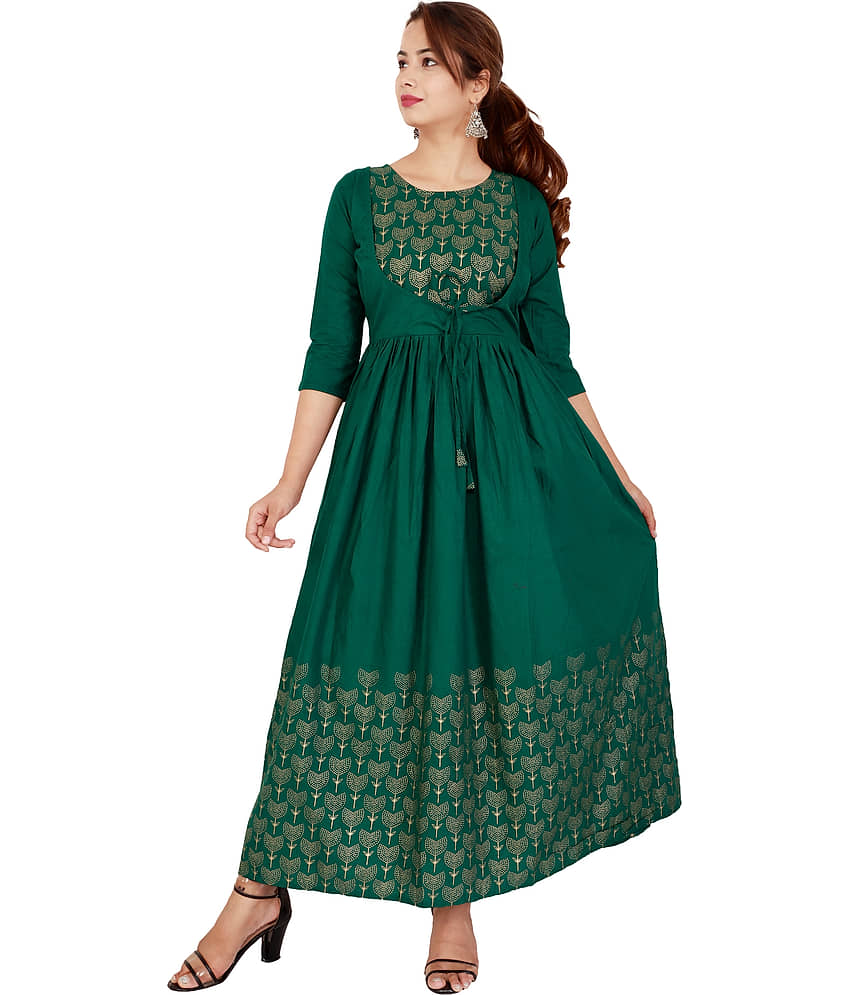 EXPORTHOUSE - Green Cotton Women's Flared Kurti ( Pack of 1 ) - Kurtis, Tunics | Buy online on ZillyBuy