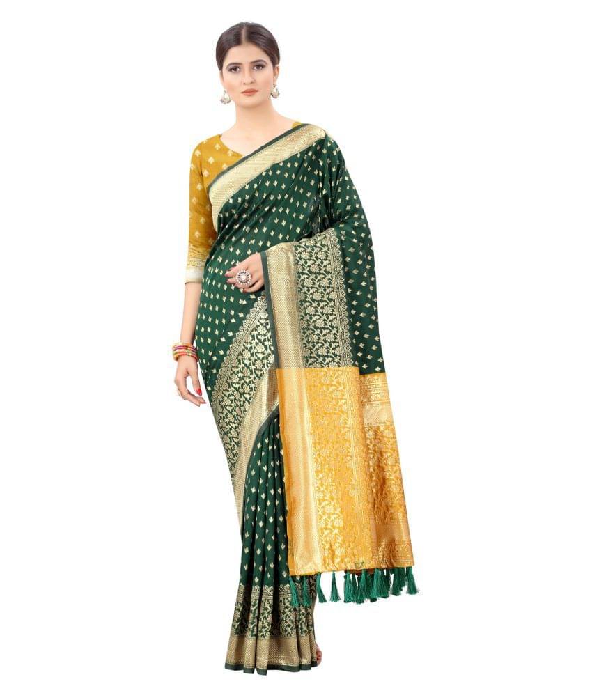     			Silk Zone Banarasi Silk Self Design Saree With Unstitched Blouse Piece ( Green )