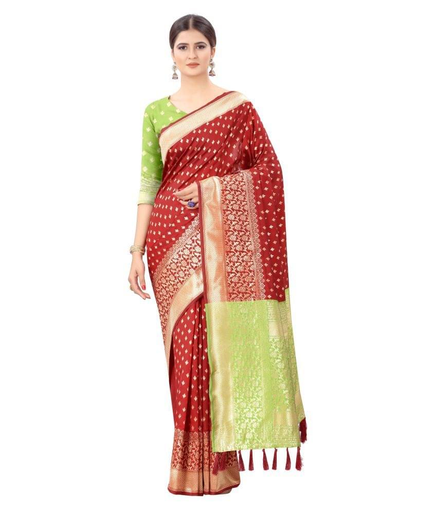 Silk Zone Banarasi Silk Self Design Saree With Unstitched Blouse Piece ( Red ) Silk Zone Banarasi Silk Self Design Saree With Unstitched Blouse Piece ( Red )