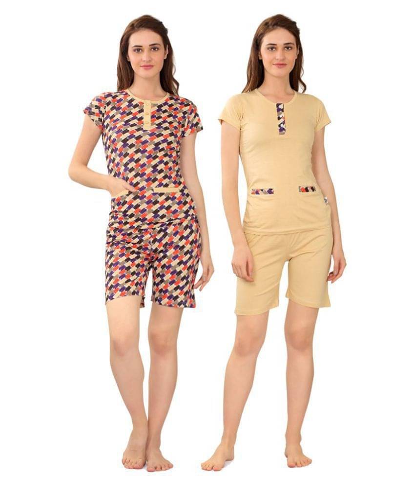     			Zebu Cotton Nightsuit Sets - Beige